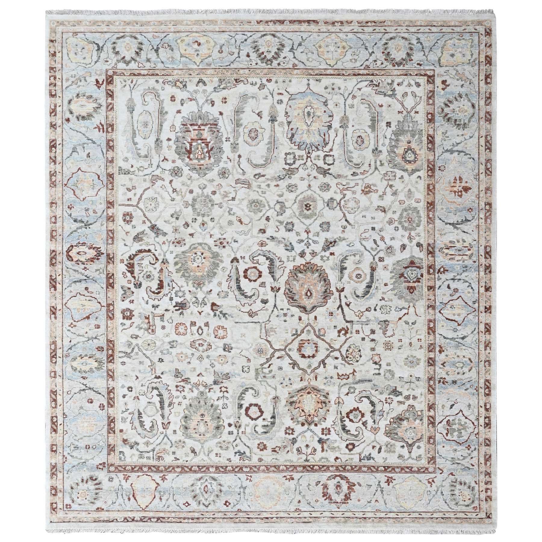 8'x9'9" Chiffon White, Ziegler Mahal Design, Hand Knotted, Pure Wool, Zero Pile, Distressed, Oriental Rug 